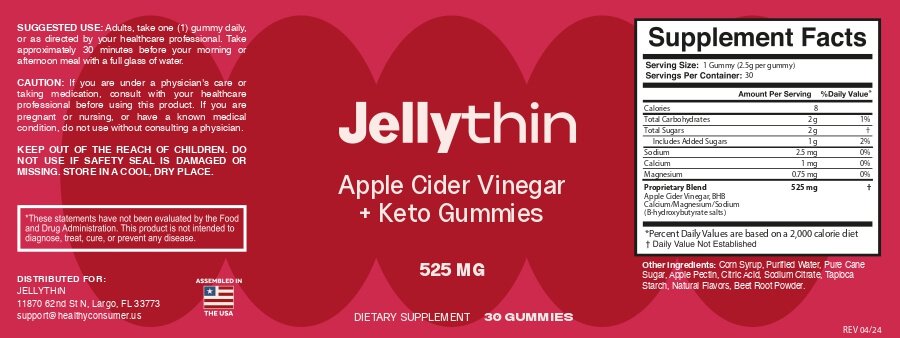 JellyThin supplement facts label showing ACV and BHB keto gummies ingredients
